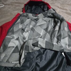 Boys Eddie Bauer Red Raincoat with Gray Lining